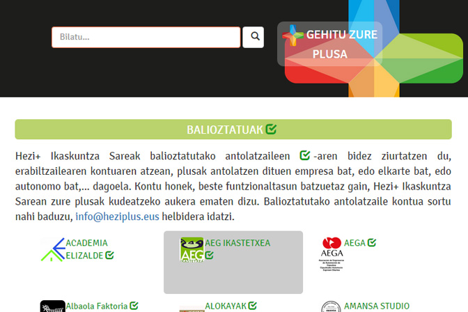Hezi+ proiektuaren web-orriaren irudia