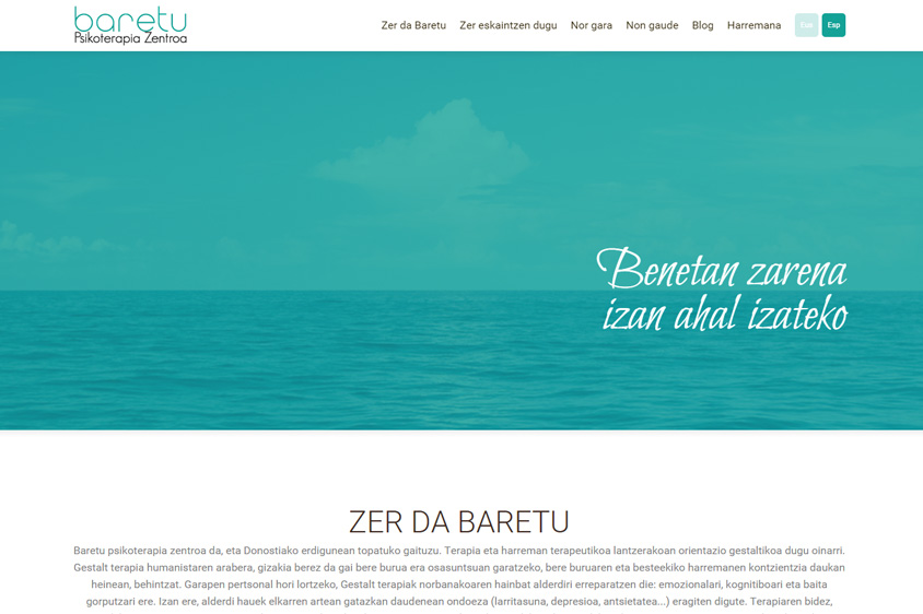Baretu psikoterapiaren web-orriaren irudia
