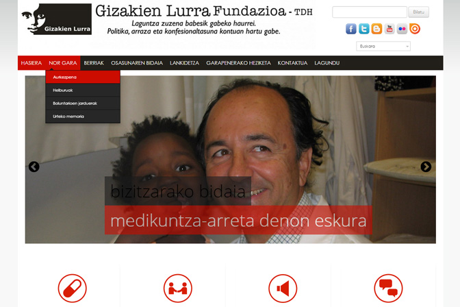 Captura de pantalla de la nueva página web de Gizakien Lurra