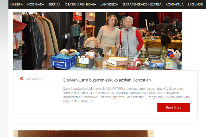 Captura de pantalla de la nueva página web de Gizakien Lurra