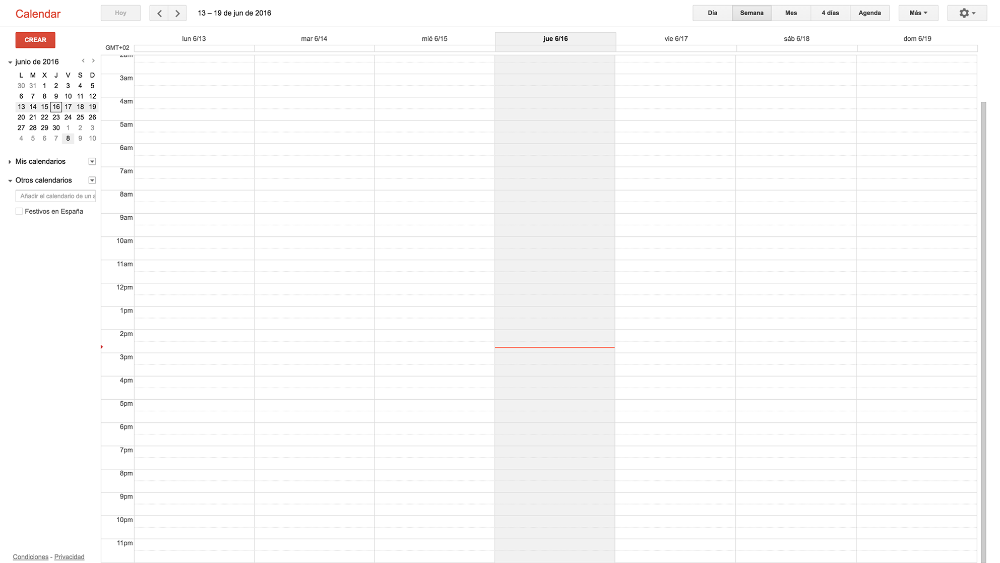 Google Calendar vacío