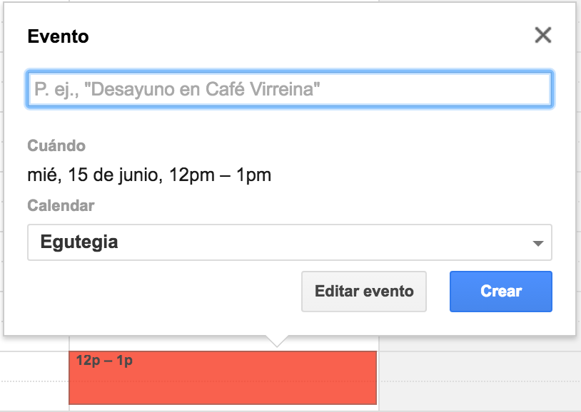 Crear evento en Google Calendar
